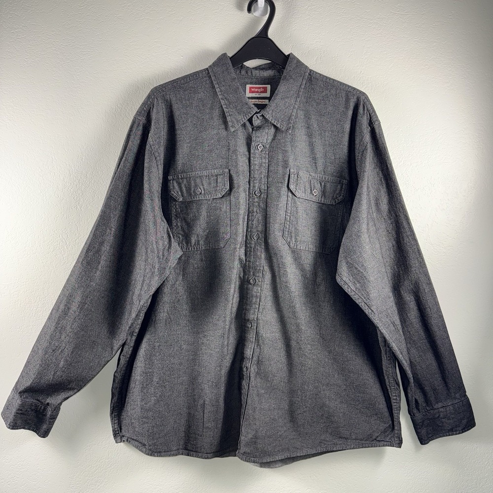 Wrangler Mens Utility Shirt 2X Denim Long Sleeve Flex for Comfort Button Classic